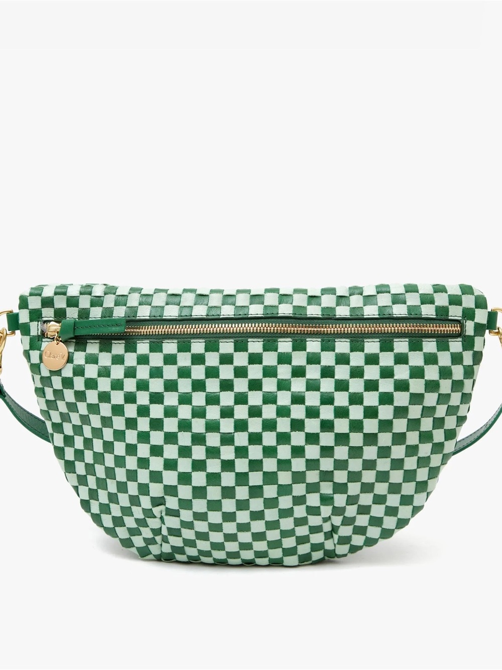 Clare V. Evergreen and Mist Woven Checker Grande Fanny NWT